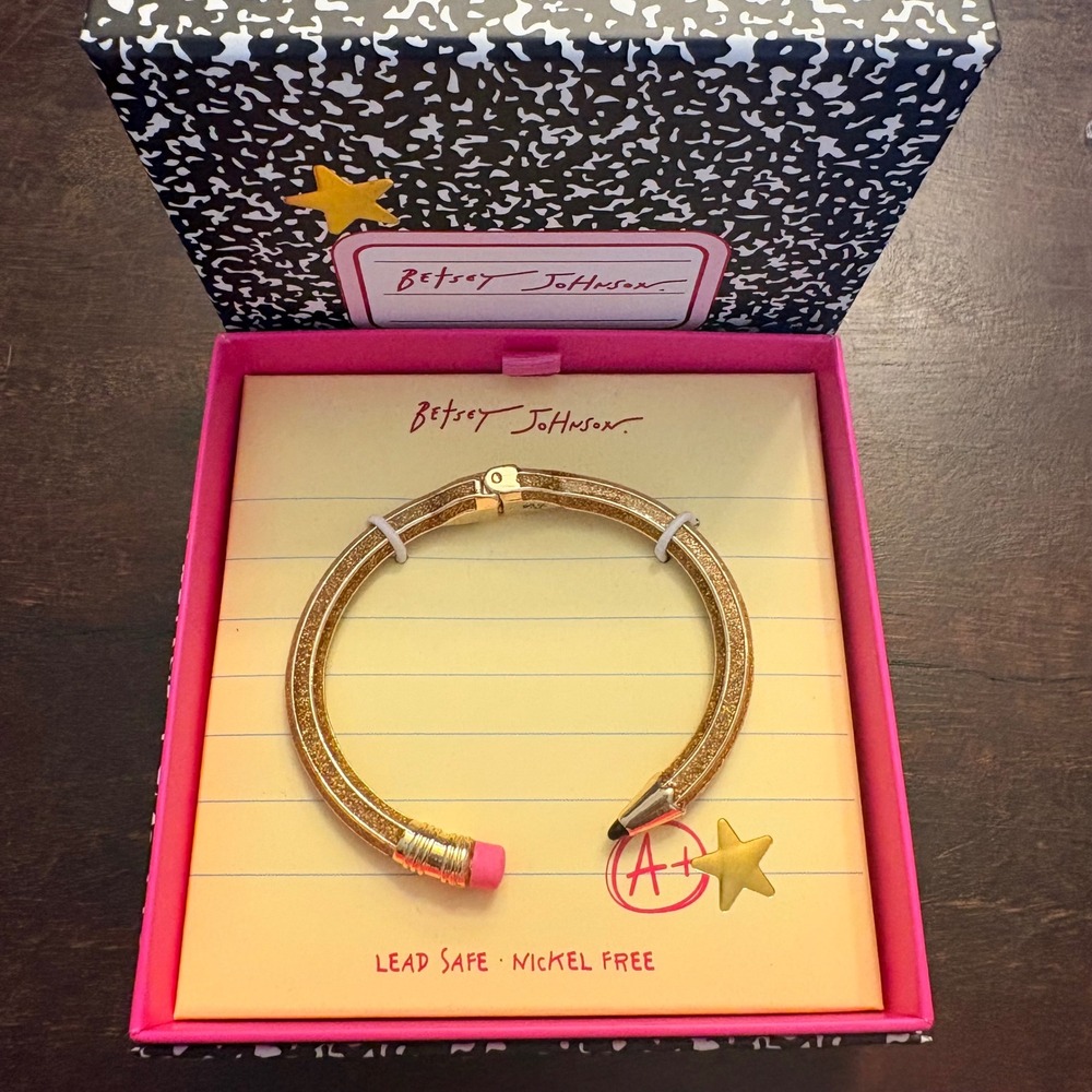 Betsey Johnson Glitter Pencil Bangle Bracelet Back to School Teacher Gift NIB